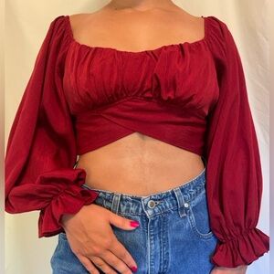 Kayla’s Armoire Red Long Sleeve Crop Top, Size Medium